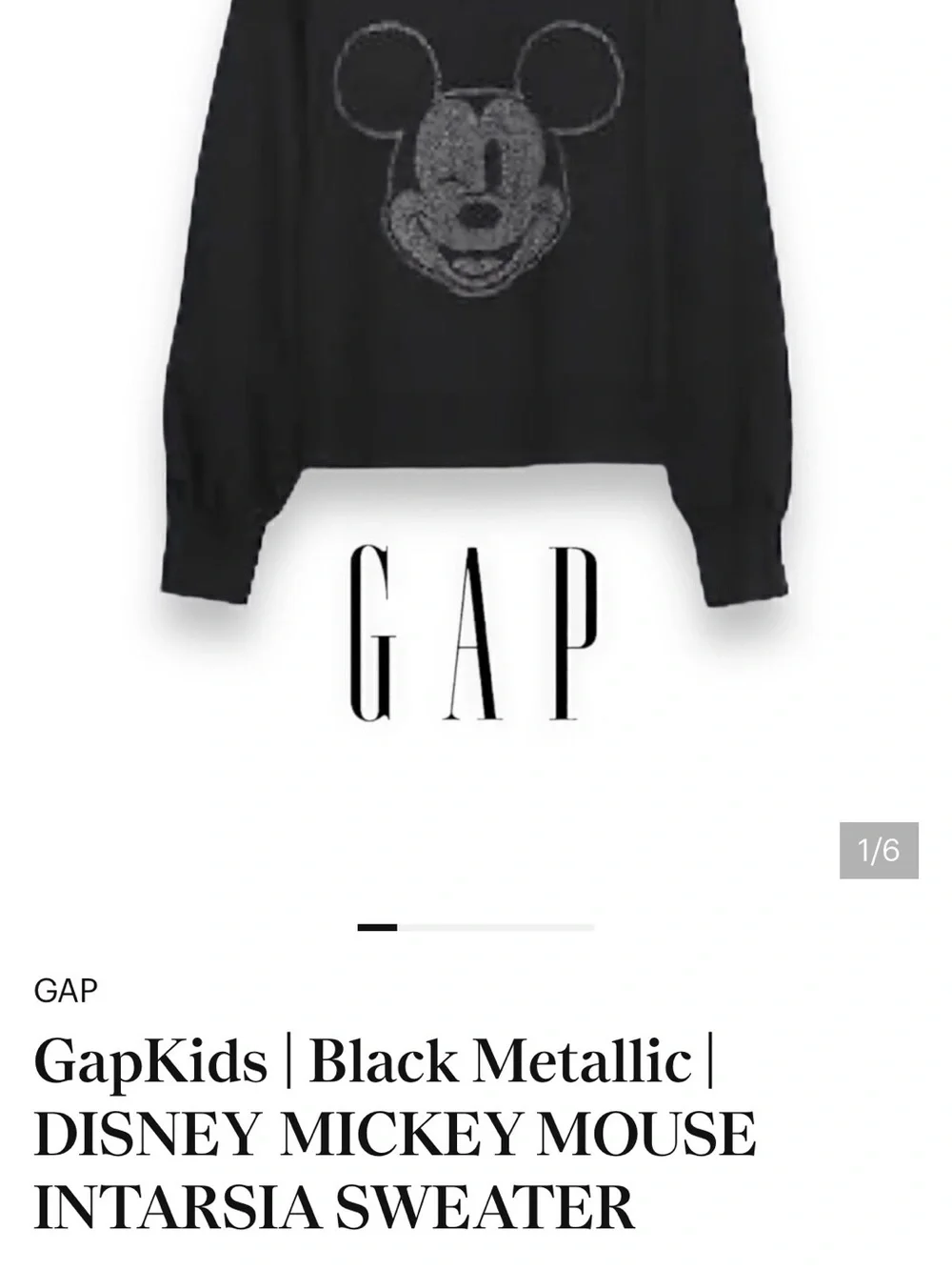 GapKids Disney Mickey Mouse Metallic Sweater Black Size S 6-7